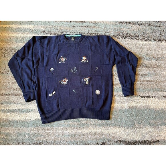 Warner Bros. Studio Store Tasmanian Devil Golf Pullover Crew Neck Sweater Blue L - Picture 1 of 7